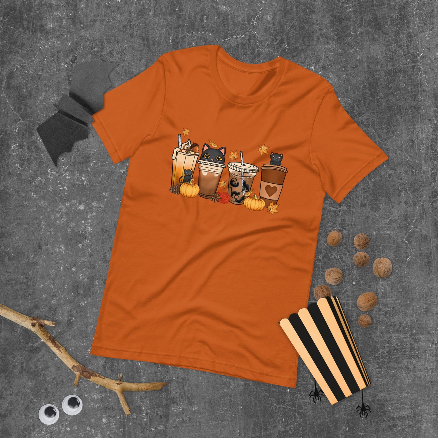 Halloween Black Cat Shirt, Fall Coffee Cat Shirt, Black Cat T-Shirt, Cute Spooky Pumpkin Halloween Shirt for Cat Lovers