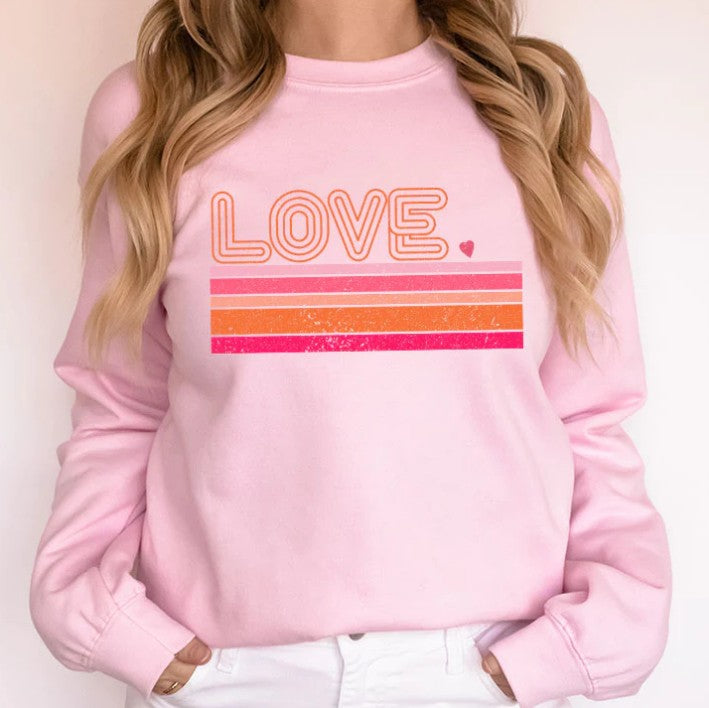 Retro Valentine's Day Love Sweatshirt - Light Pink