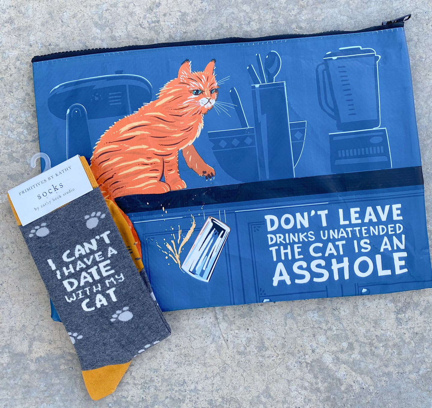 Cat Zipper Pouch - Large 14.25" X 10" Don't Leave Drinks Unattended